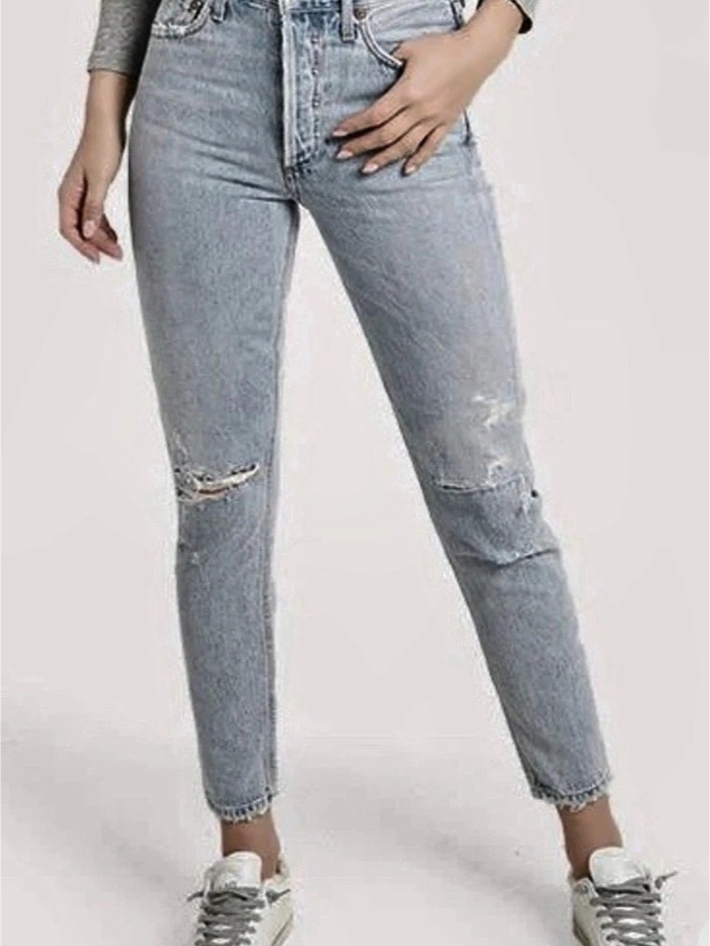 AGOLDE 90's Pinch Waist High Rise Straight Leg Jeans Distressed Boyfriend Jeans